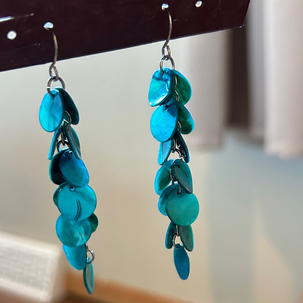 Teal Shell Disc Dangle Earrings - Women Jewelry